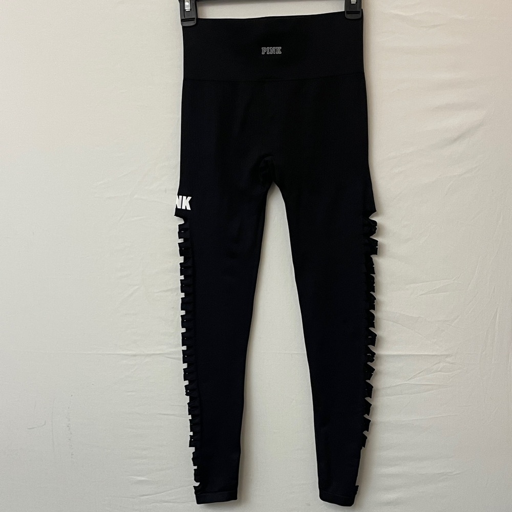 Victoria’s Secret PINK  Black Leggings Women’s size S with Side Cutout (K7)✨